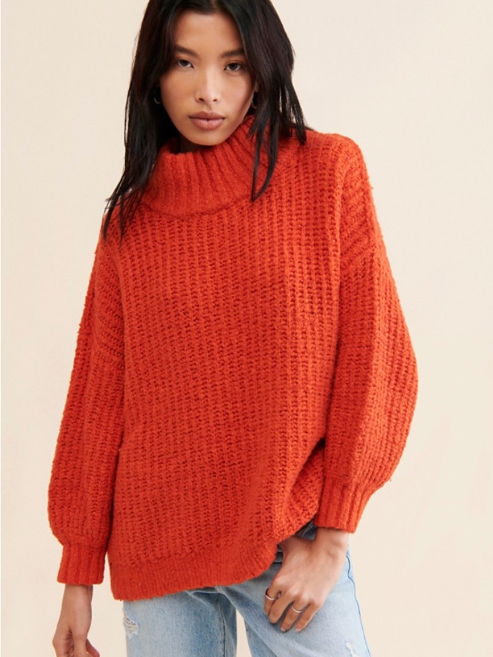 Gemini Tunic Turtleneck Sweater in Bright Orange